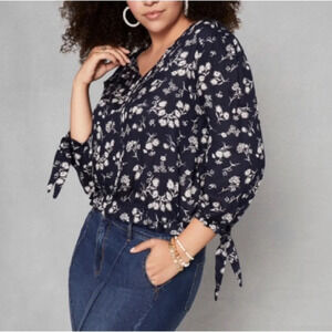 Woven Peasant Blouse Floral XL Missy Short Sofia Jeans 3/4 Length Sleeve